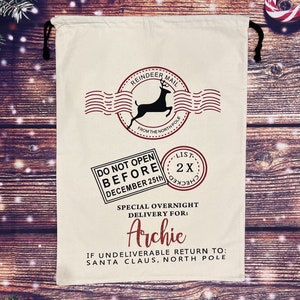 Personalised Christmas Santa sack, Large Christmas Gift Bag, Glitter Name Girls/Boys Xmas Gift Bag / Xmas Gift Bag / Post / Xmas mail sack
