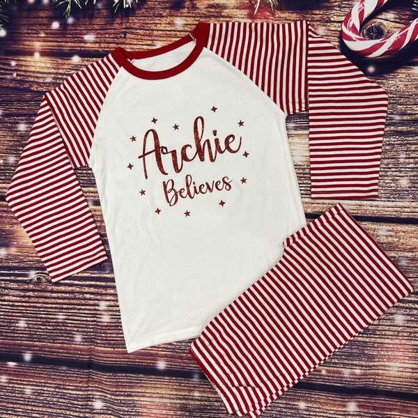 Personalised matching family Christmas pyjamas. Girls, boys, mum, dad and baby