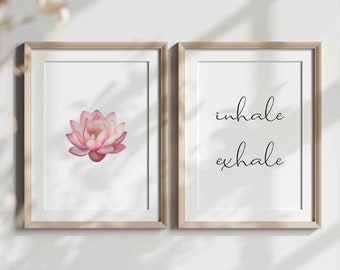 Andas in, andas ut, meditation, väggkonst utskrivbar, rosa lotus, direktnedladdning