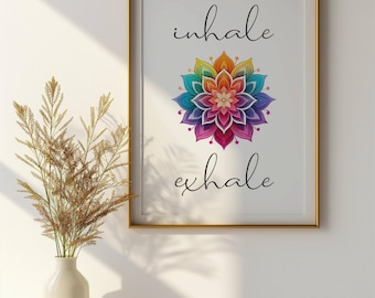 Andas in, andas ut, meditation, väggkonst utskrivbar, yogaväggkonst, chakra lotus, direkt nedladdning