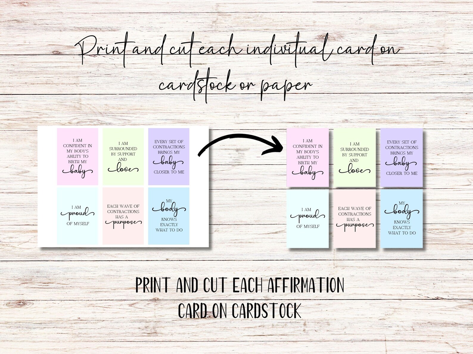 60 Labor and Birth Affirmation Cards, Pastel Minimalist Printable Cards ...