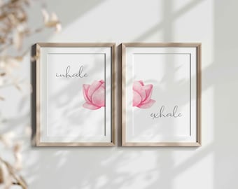 Andas in, andas ut, meditation, väggkonst utskrivbar, rosa delad lotus, direkt nedladdning