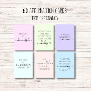 60 Pregnancy Affirmation Cards, Pastel Minimalist Printable cards soon to be moms, Doula Cards, Instant download