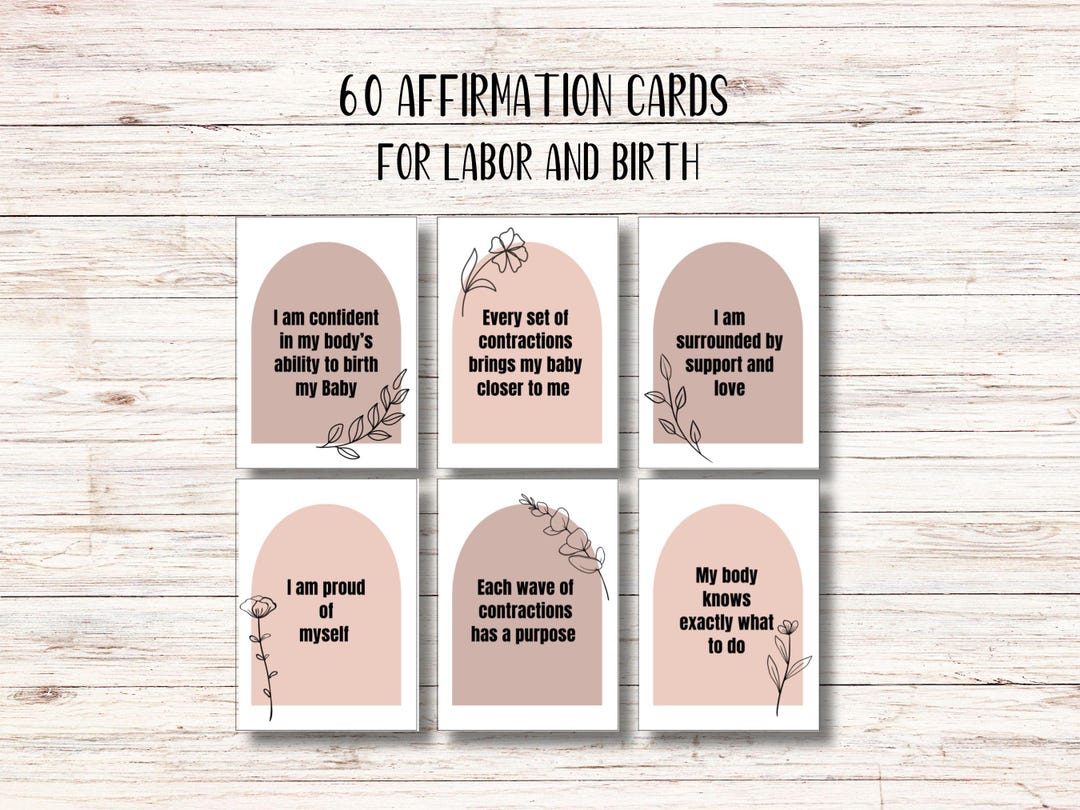 60 Labor and Birth Affirmation Cards, Boho Printable Cards for Natural ...