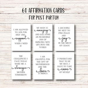 60 postpartum-bevestigingskaarten, minimalistische afdrukbare kaarten voor het creëren van een positieve mindset voor nieuwe moeders, direct downloaden