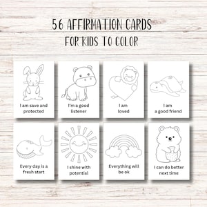 56 Kids Affirmation Cards, Printable cards for Kids to color on, Teacher Cards, Instant download