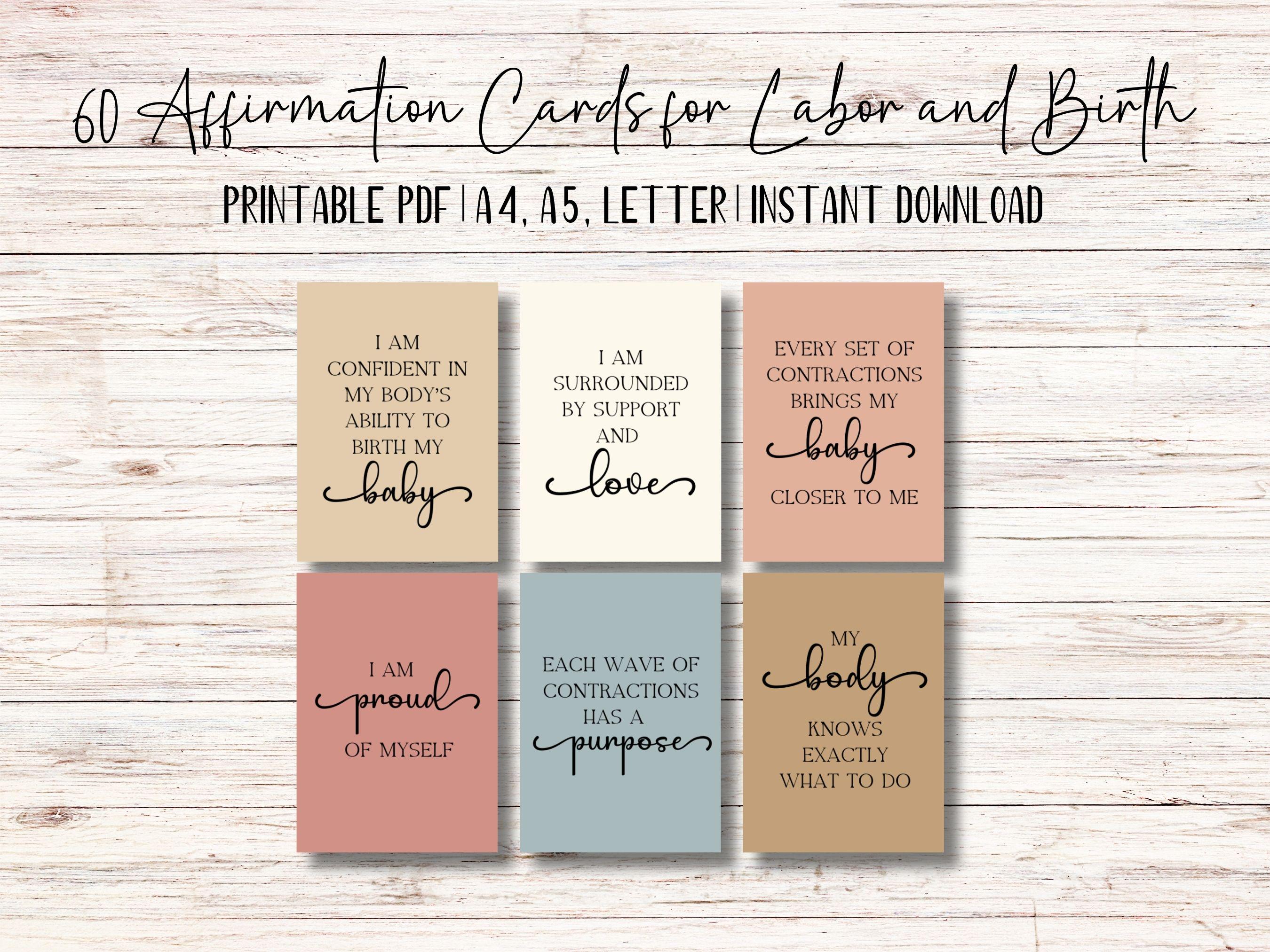 60 Labor and Birth Affirmation Cards, Minimalist Printable Cards for ...