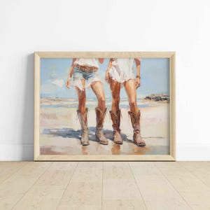 Coastal Cowgirl Printable Poster Print, Boots Trendy, Cowgirl Dorm Room Wall Art Decor, Girly Digital Download Aesthetic Blue Pink