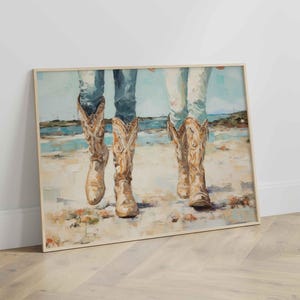 Coastal Cowgirl Printable Poster Print, Boots Trendy, Cowgirl Dorm Room Wall Art Decor, Girly Digital Download Aesthetic Blue Pink