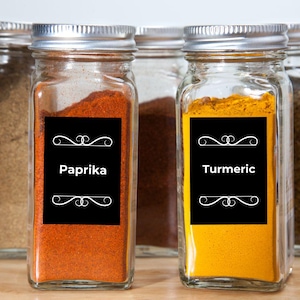Spice Jar Labels Black, Modern Minimalist Kitchen Labels, Herbs & Seasoning Labels, DIY Spice Label, Instant Download