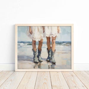 Coastal Cowgirl Printable Poster Print, Boots Trendy, Cowgirl Dorm Room Wall Art Decor, Girly Digital Download Aesthetic Blue Pink