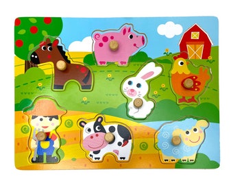 Animal Farm Wooden Peg Puzzle Board