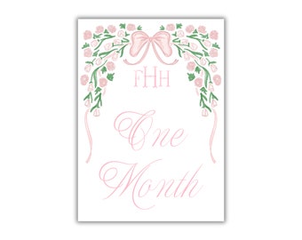 Carte miliari floreali / Fiori ad acquerello / Pietre miliari della neonata / Carte miliari rosa / Monogramma bambino personalizzato / Carte miliari