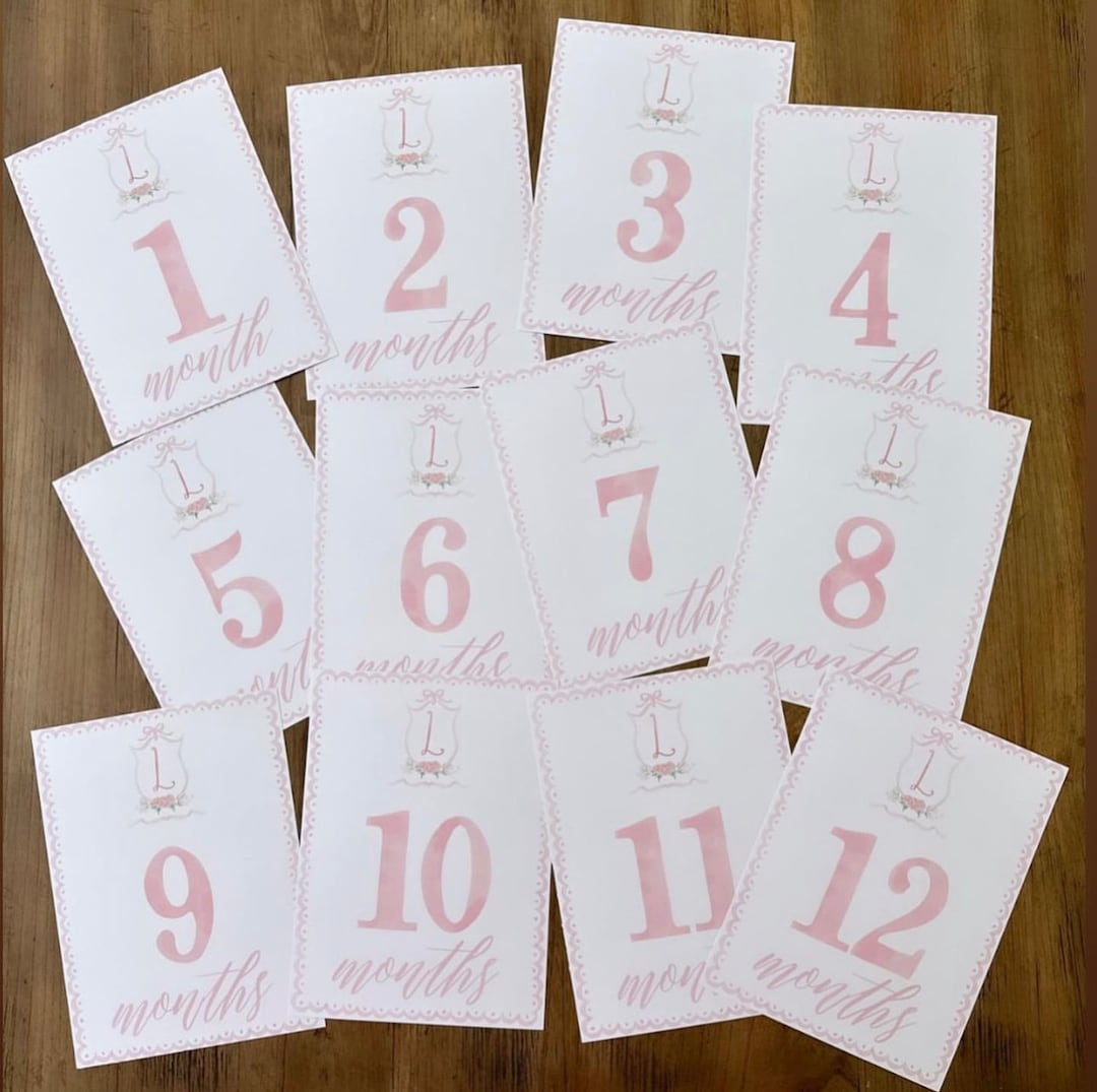 Watercolor Baby Girl Pink Monthly Milestone Cards - Etsy