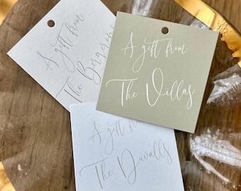 Etiquetas de presente de cor sólida, cartões de cerco, etiquetas de presente personalizadas, etiquetas de presente em aquarela, cartões de cerco de família, etiquetas de família inteira
