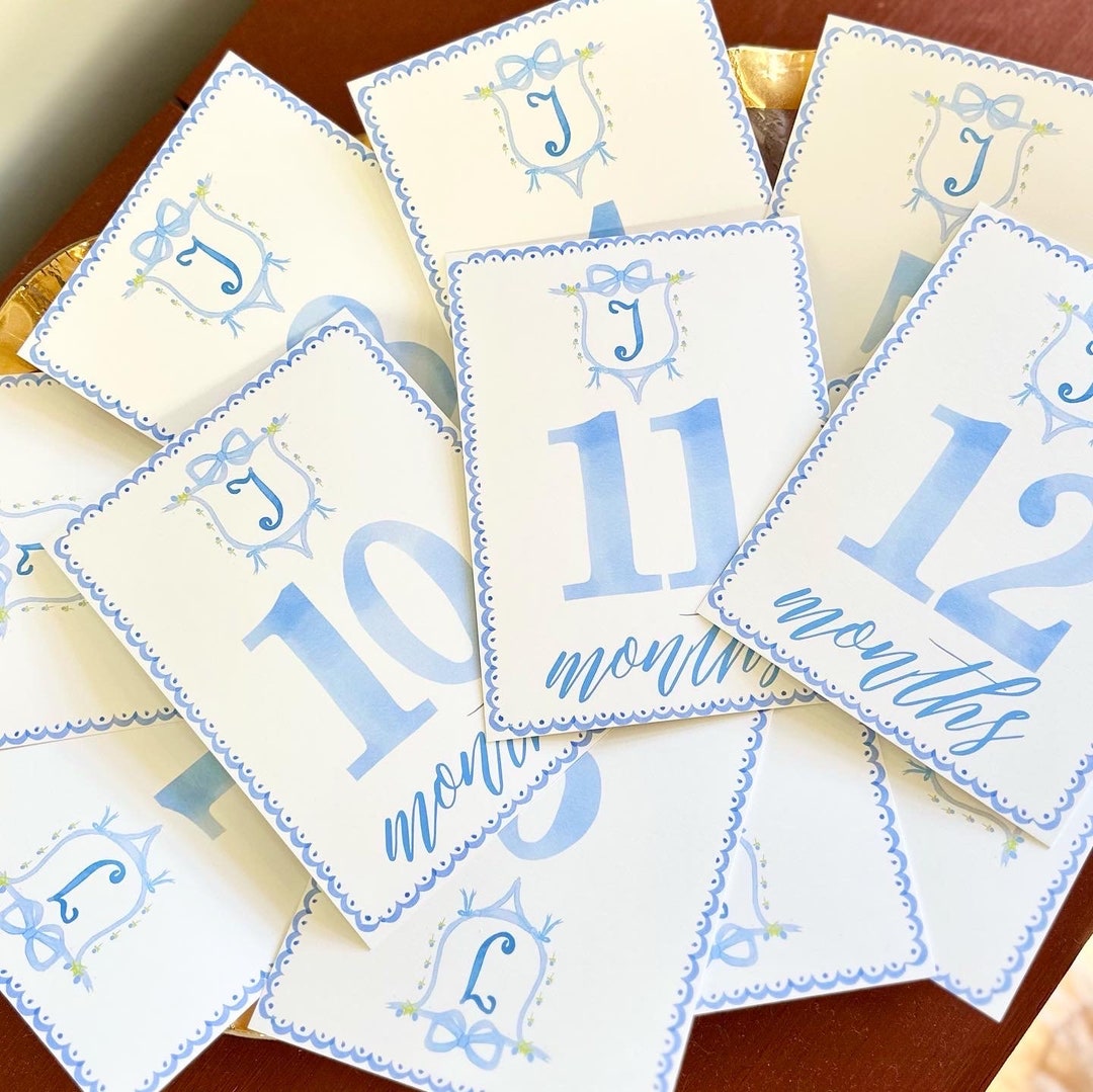 Watercolor Baby Boy Blue Monthly Milestone Cards - Etsy