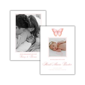 Aquarell Schmetterling Geburtsanzeige, Baby Mädchen Geburtsanzeige, Schmetterlings-Geburtsanzeige, Rosa Geburtsanzeige, Aquarell