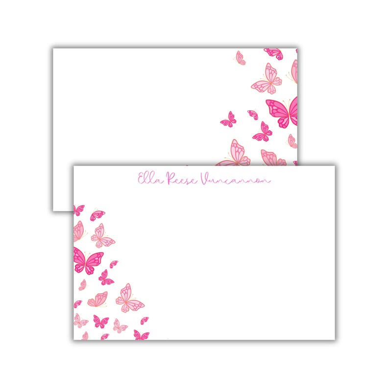 Personalized Kids Notecards, Pink Watercolor Butterflies Stationery Set ...