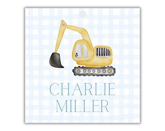 Etiquetas de regalo personalizadas para camiones de construcción con acuarela