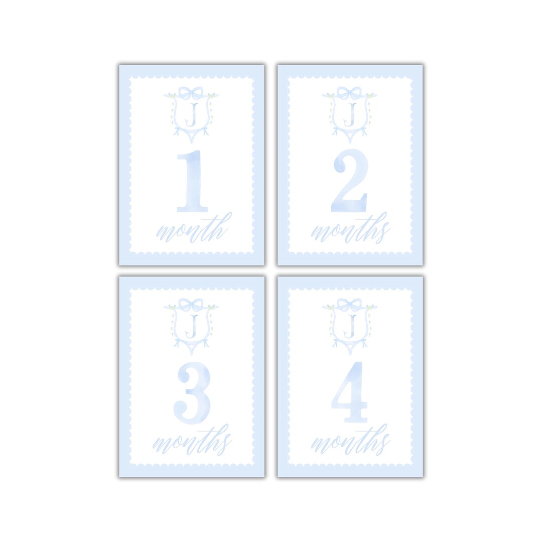 Watercolor Baby Boy Blue Monthly Milestone Cards - Etsy