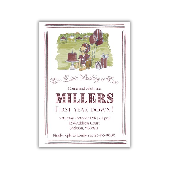 Mississippi State Football Birthday Invitation, Football Birthday