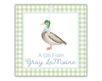 Personalized Watercolor Mallard Gift Tags, Party Favors