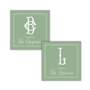 Etiquetas de regalo con monogramas elegantes, etiquetas de regalo con letras monogramas, etiquetas de regalo familiares personalizadas, tarjetas de cierre personalizadas, etiquetas de regalo elegantes