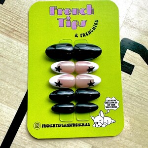 Press On Nails (Free Sizing Kit Included With 1st Purchase) | French Tips | Star Nails | Black French Tips | Edgy Nails | Punk Nails