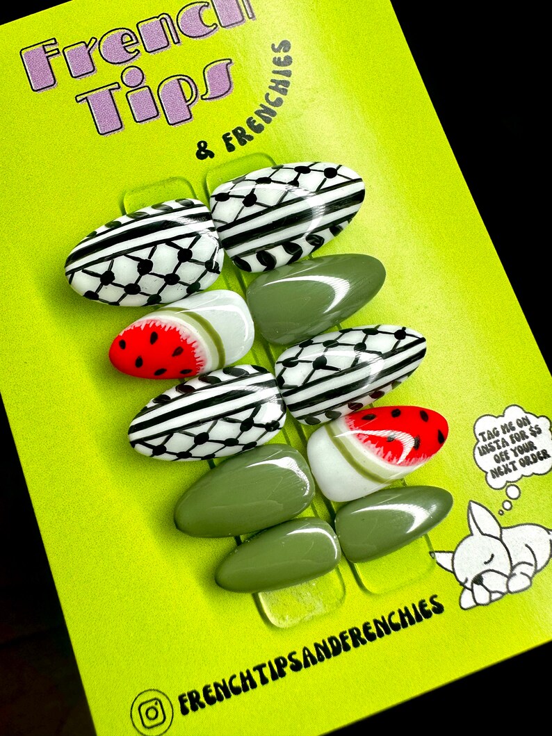 Press on Nails Keffiyeh Nails Watermelon Nails Palestine Nails Etsy