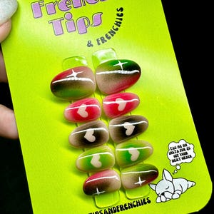 Press On Nails (Free Sizing Kit Included With 1st Purchase) | Palestine Nail Art | Airbrush Aura Hearts Nails | Airbrush Ombré Nails