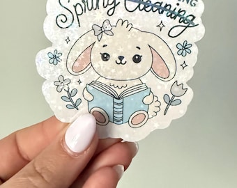 Funny Bunny Reading Sticker: Book Lover Vinyl Decal