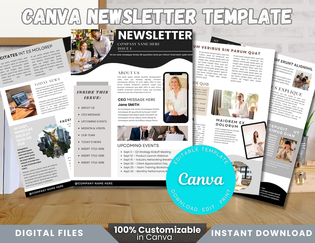 Editable Newsletter Template Canva: Newspaper Print, Company Newsletter ...
