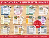 HOA Newsletter Template Bundle: 12-Month Community News (Canva, Digital Download)