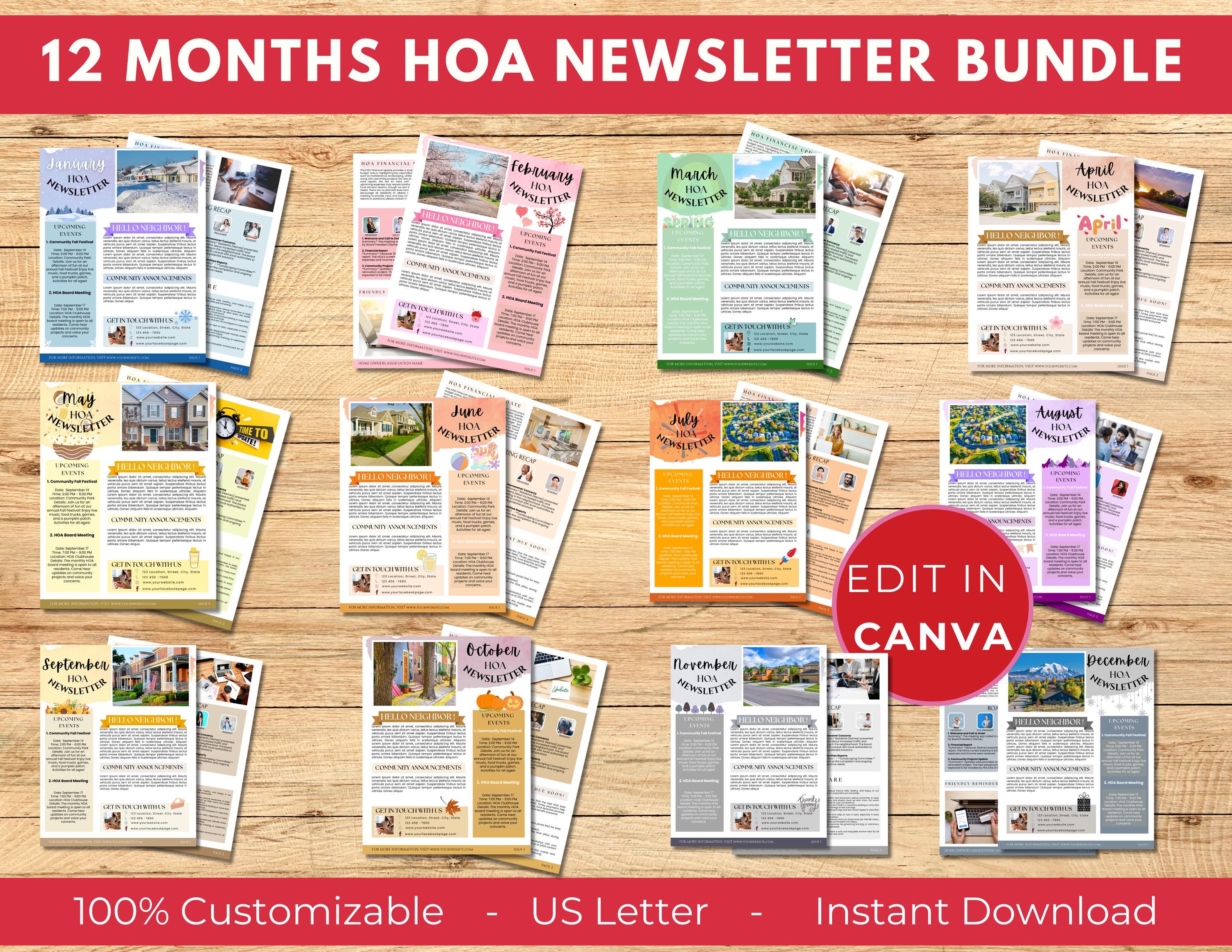 HOA Newsletter Canva Template Full Year Hoa Newsletter Bundle HOA