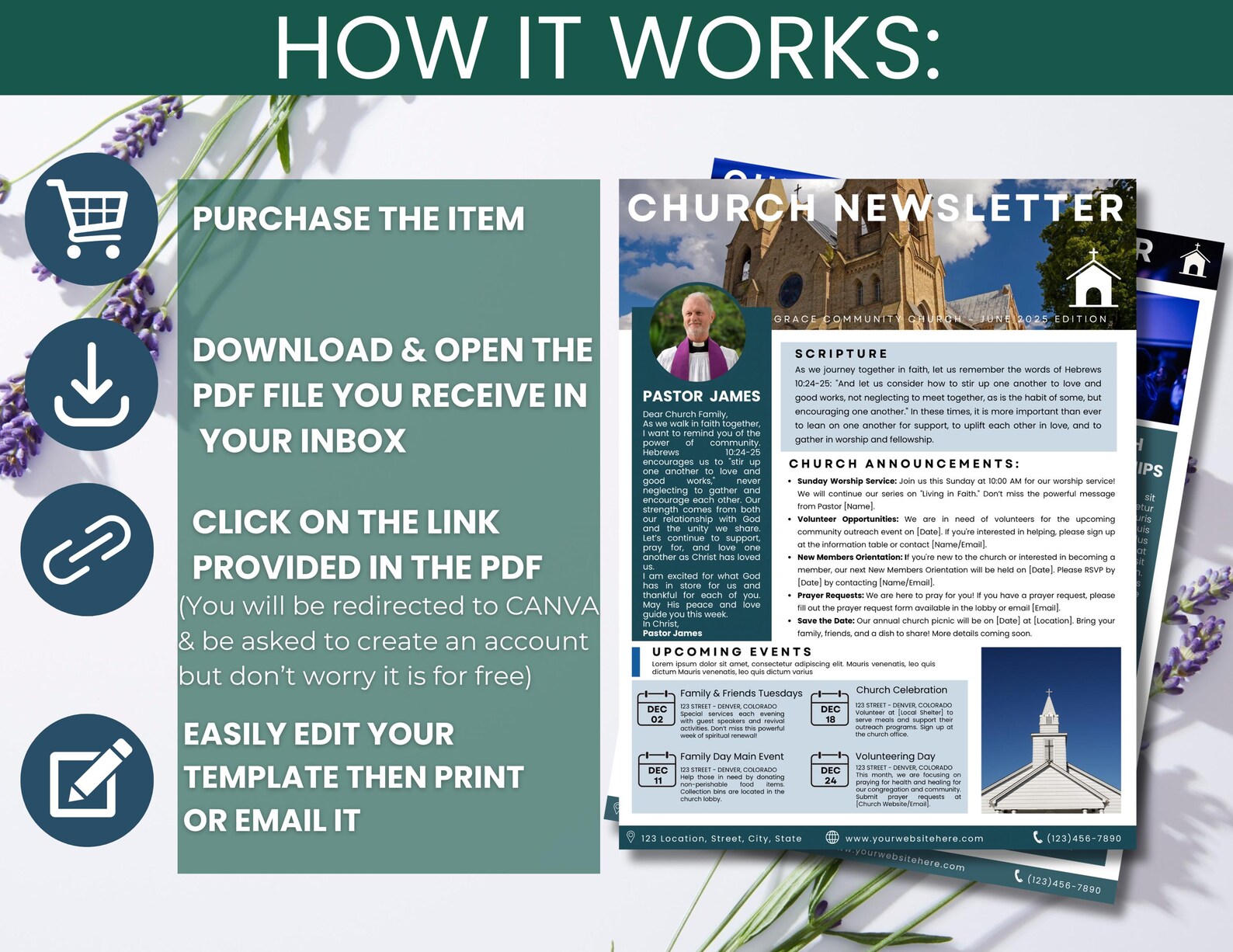Bulletin Newsletter Examples Editable Church Bulletin Template, Church Newsletter Canva, Sunday ...