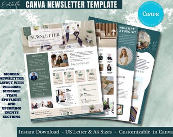 Newsletter Template Canva, Editable Business Newsletter, Employee Company Newsletter, Church Nonprofit Newsletter, 4 Page Brochure Template