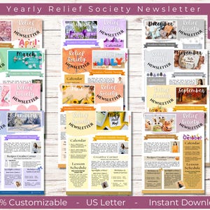 Plantilla de boletín informativo de la Sociedad de Socorro, boletín informativo editable de la Sociedad de Socorro, plantilla de boletín informativo anual de Canva, plantilla de boletín informativo mensual de la Sociedad de Socorro