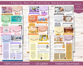 Relief Society Newsletter Template: Editable Canva Design (US Letter)