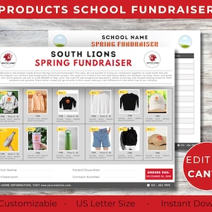 Fundraiser-Bestellformular, 12 Produkte Fundraiser bearbeitbare Canva-Vorlage, Spirit Wear, Schulflyer, PTA-Flyer