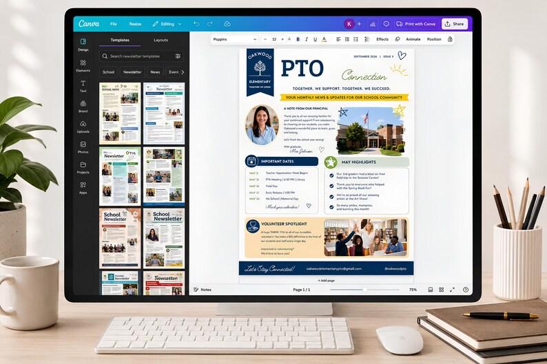 PTO Newsletter Template Canva, Editable School Newsletter, PTA ...