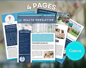 Health Newsletter Template: Editable Canva Wellness (US Letter A4)