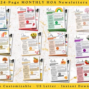 HOA Monthly Newsletter Template: 12-Month Canva Editable (Digital Download)