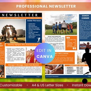 Boletín de fútbol, boletín deportivo, boletín de noticias de fútbol, marketing por correo electrónico, folleto deportivo, boletín de fútbol escolar, folleto de eventos de fútbol