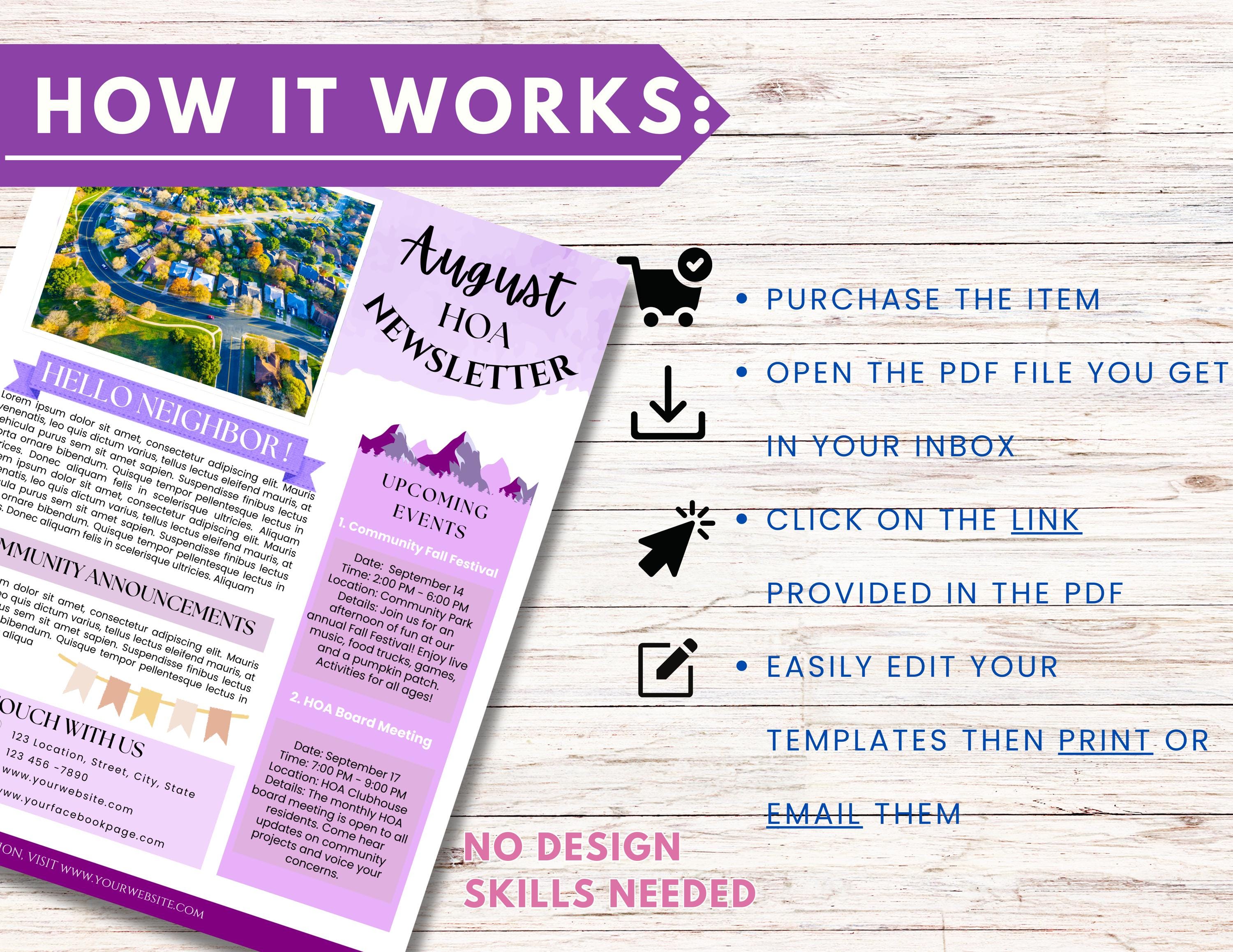 HOA Newsletter Template Bundle: 12 month Community News (canva Digital