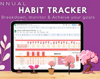 Google Spreadsheets Habit Tracker: jaarlijkse doelenplanner (digitale download)