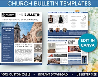Editable Church Bulletin Template: Modern Newsletter, Order of Service (Canva, Digital Download)