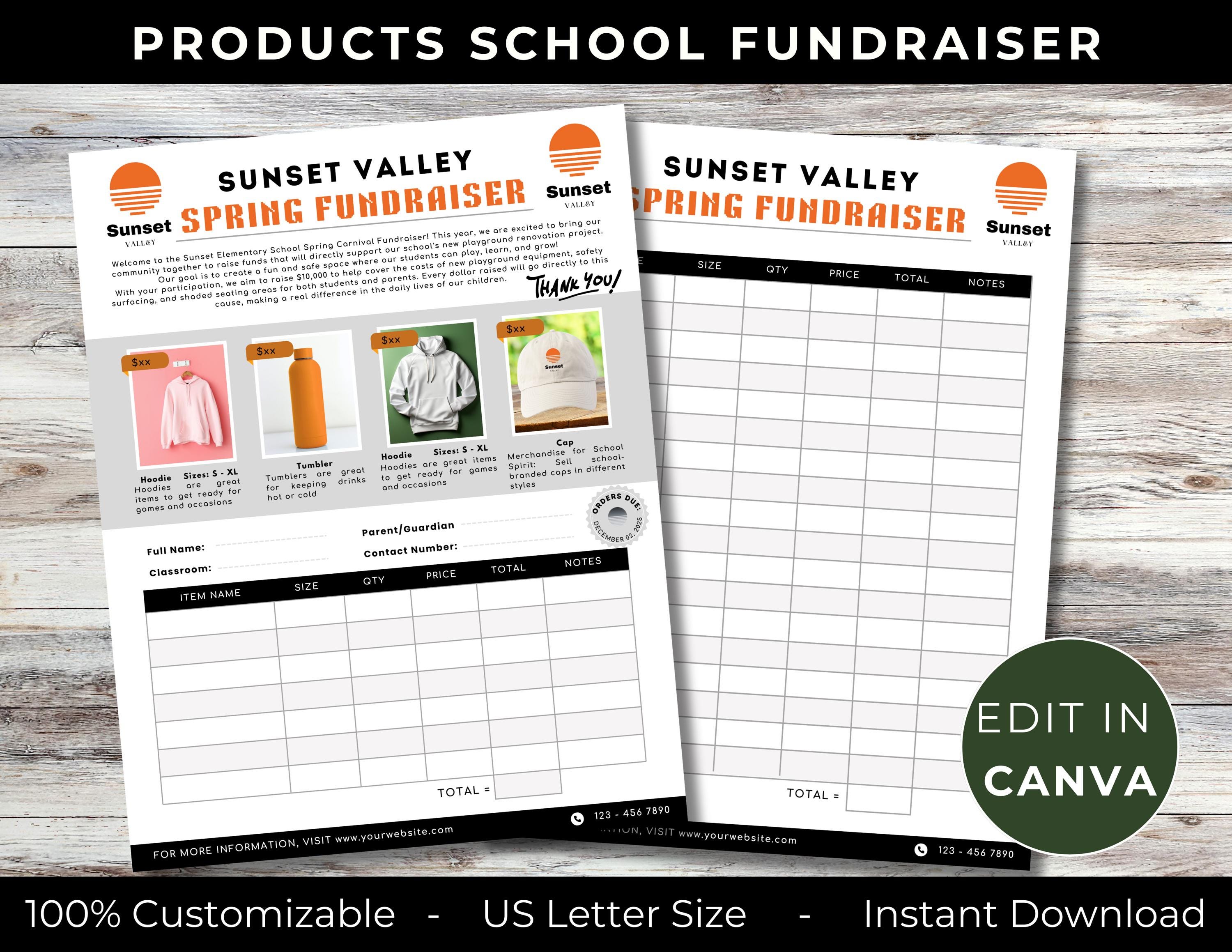 Editable School Fundraiser Order Form: 4-product Canva Template ...