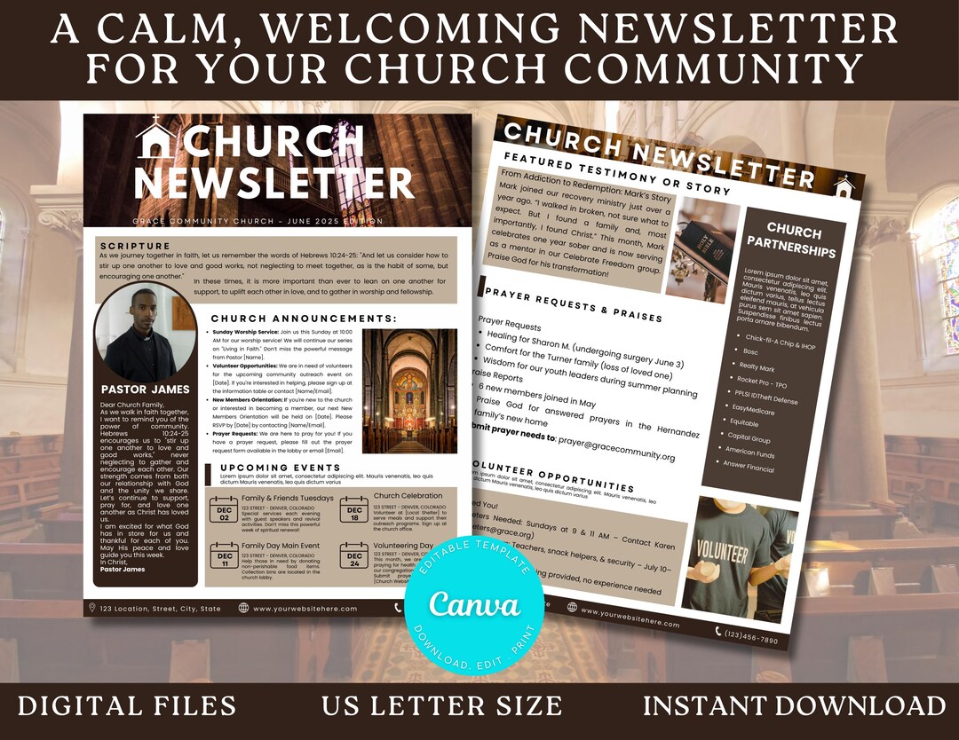 Bulletin Newsletter Examples Church Newsletter Template Canva, Modern Church Bulletin 2 Pages ...
