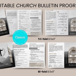 Plantilla editable para boletín de iglesia: programa plegable y tríptico (Canva)