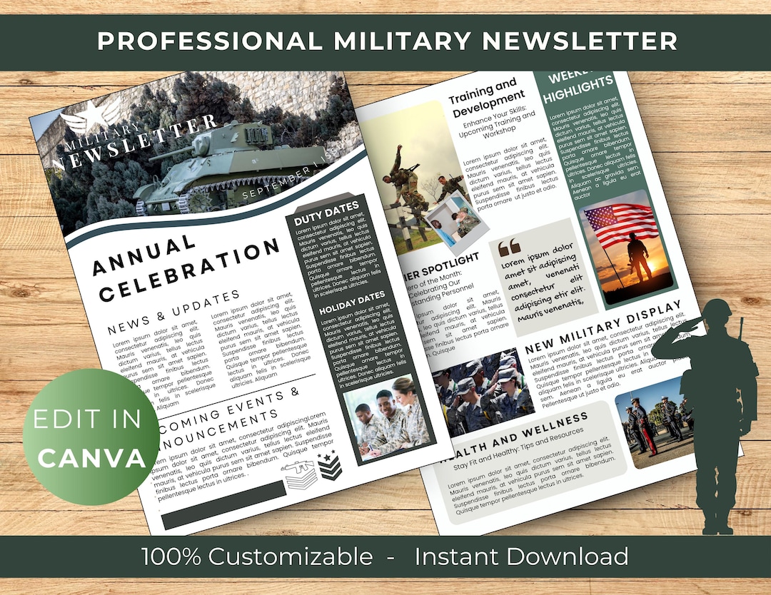 military-newsletter-template-email-marketing-newsletter-canva-newsletter-template-military-profile-booklet-for-army-etsy